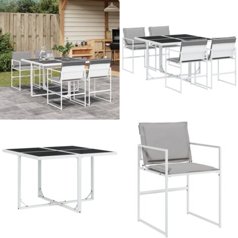 Set da Pranzo da Giardino 5 pz con Cuscini Bianco in Textilene - Sedie da giardino - Tavolo da giardino
