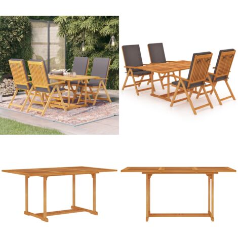 Set da Pranzo da Giardino 5 pz con Cuscini Grigi Legno di Teak - Tavolo in legno di teak - Sedie in legno di teak