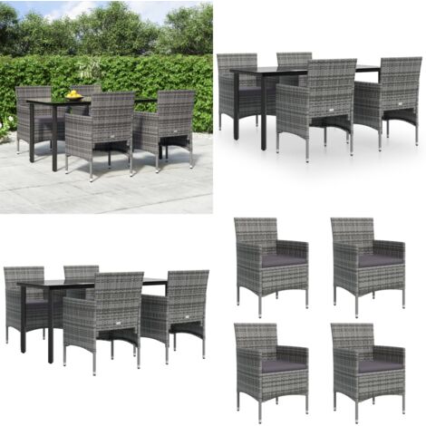 Set da Pranzo da Giardino 5 pz con Cuscini Grigio e Nero - Sedie da esterno - Tavolo da pranzo da giardino