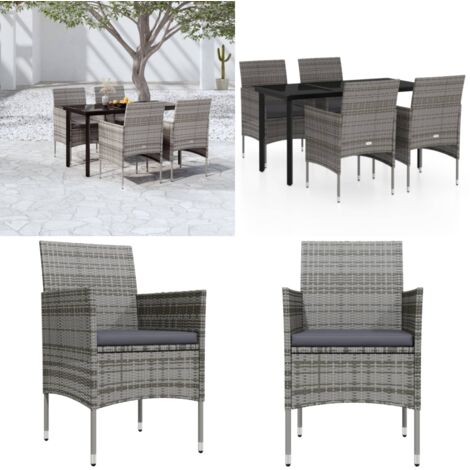 Set da Pranzo da Giardino 5 pz con Cuscini Grigio e Nero - Tavolo da pranzo da esterno - Sedie da giardino
