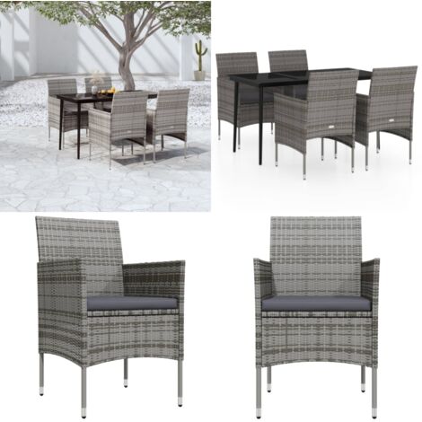 Set da Pranzo da Giardino 5 pz con Cuscini Grigio e Nero - Tavolo da pranzo da esterno - Sedie da giardino