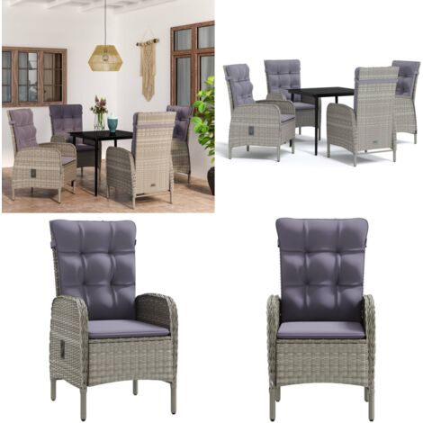 Set da Pranzo da Giardino 5 pz con Cuscini Grigio e Nero - Tavolo da pranzo da esterno - Sedie da giardino