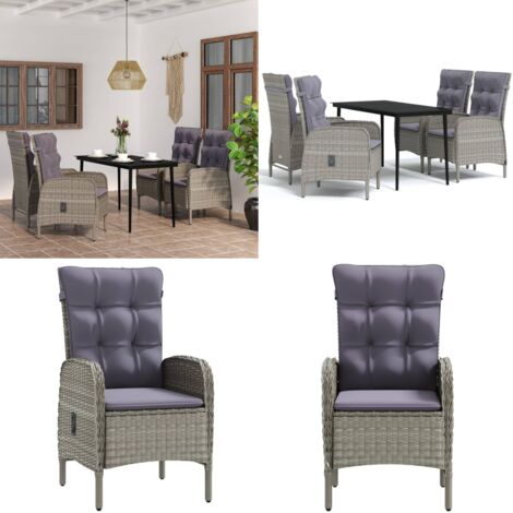 Set da Pranzo da Giardino 5 pz con Cuscini Grigio e Nero - Tavolo da pranzo esterno - Sedie da giardino