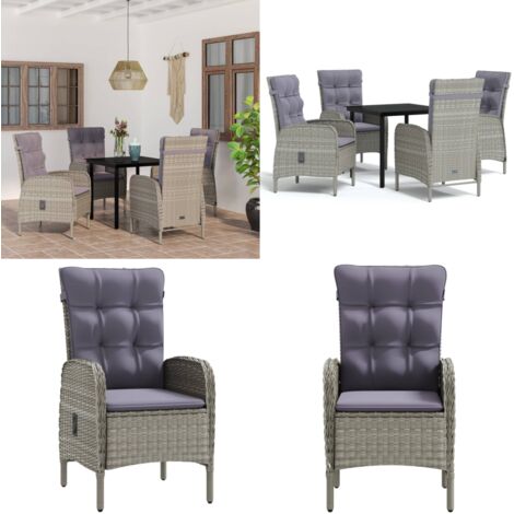 Set da Pranzo da Giardino 5 pz con Cuscini Grigio e Nero - Tavolo da pranzo esterno - Sedie da giardino