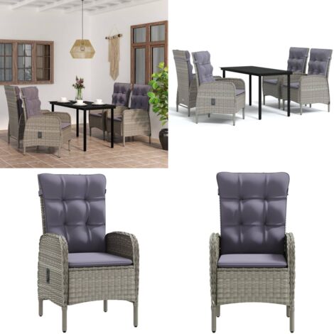 Set da Pranzo da Giardino 5 pz con Cuscini Grigio e Nero - Tavolo da pranzo esterno - Sedie da giardino