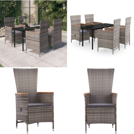 Set da Pranzo da Giardino 5 pz con Cuscini Grigio - Tavolo da giardino - Sedie da giardino
