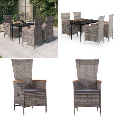Set da Pranzo da Giardino 5 pz con Cuscini Grigio - Tavolo da giardino - Sedie da giardino