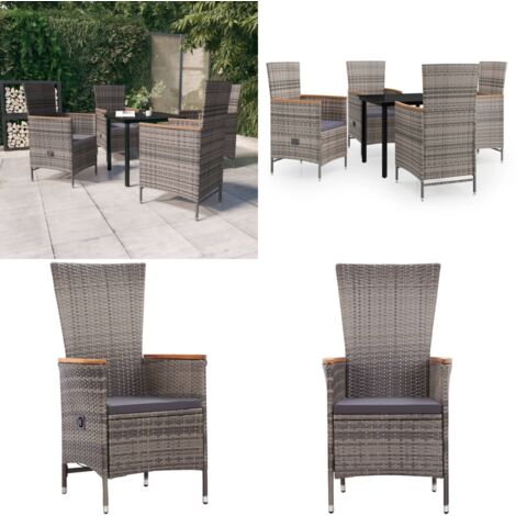 Set da Pranzo da Giardino 5 pz con Cuscini Grigio - Tavolo da giardino - Sedie da giardino