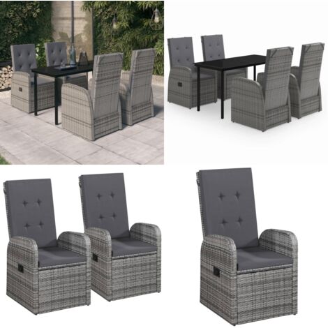 Set da Pranzo da Giardino 5 pz con Cuscini Grigio - Tavolo da giardino - Sedie da giardino