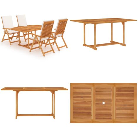 Set da Pranzo da Giardino 5 pz con Cuscini in Legno di Teak - Tavolo in teak - Sedie in teak