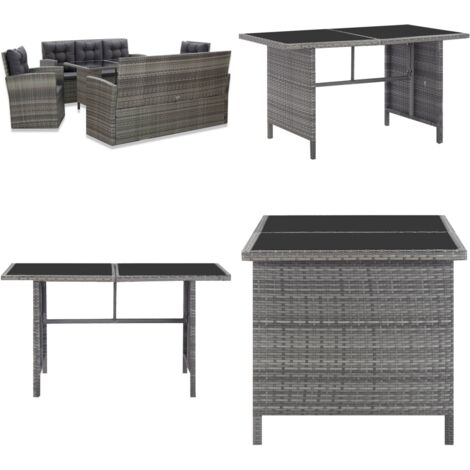 Set da Pranzo da Giardino 5 pz con Cuscini in Polyrattan Grigio - Mobili da giardino - Divani da giardino