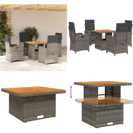 Set da Pranzo da Giardino 5 pz con Cuscini in Polyrattan Grigio - Sedie da giardino reclinabili - Tavolino da giardino sollevabile