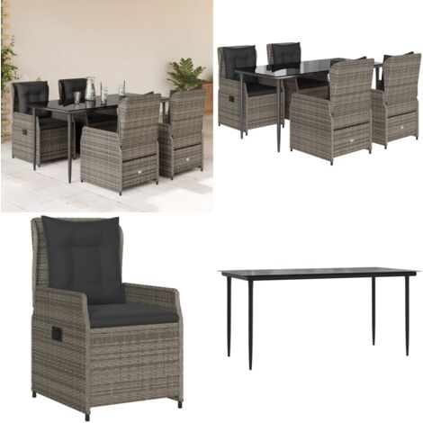 Set da Pranzo da Giardino 5 pz con Cuscini in Polyrattan Grigio - Sedie da giardino reclinabili - Tavolo da giardino