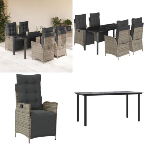 Set da Pranzo da Giardino 5 pz con Cuscini in Polyrattan Grigio - Sedie da giardino reclinabili - Tavolo da giardino