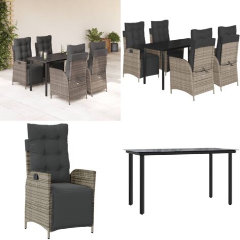 Set da Pranzo da Giardino 5 pz con Cuscini in Polyrattan Grigio - Sedie da giardino reclinabili - Tavolo da giardino
