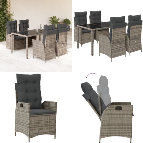 Set da Pranzo da Giardino 5 pz con Cuscini in Polyrattan Grigio - Sedie da giardino reclinabili - Tavolo da giardino