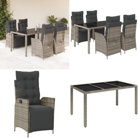 Set da Pranzo da Giardino 5 pz con Cuscini in Polyrattan Grigio - Sedie da giardino reclinabili - Tavolo da giardino
