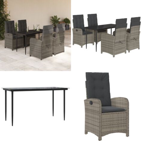 Set da Pranzo da Giardino 5 pz con Cuscini in Polyrattan Grigio - Sedie da giardino reclinabili - Tavolo da giardino