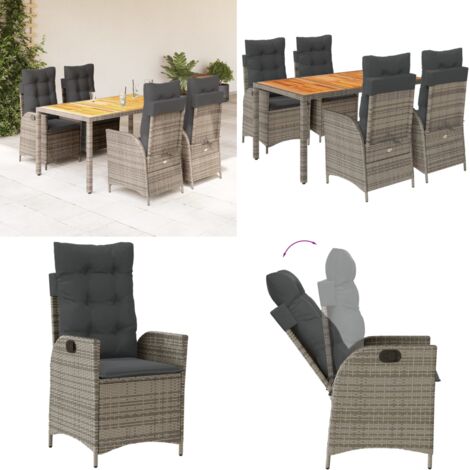 Set da Pranzo da Giardino 5 pz con Cuscini in Polyrattan Grigio - Sedie da giardino reclinabili - Tavolo da giardino