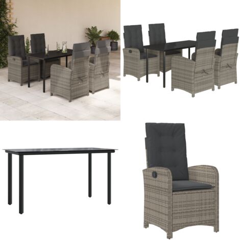 Set da Pranzo da Giardino 5 pz con Cuscini in Polyrattan Grigio - Sedie da giardino reclinabili - Tavolo da giardino