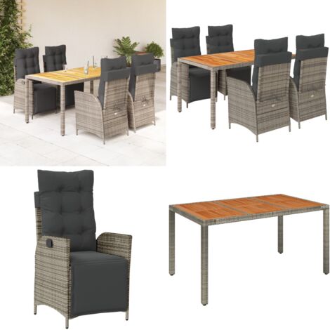 Set da Pranzo da Giardino 5 pz con Cuscini in Polyrattan Grigio - Sedie da giardino reclinabili - Tavolo da giardino