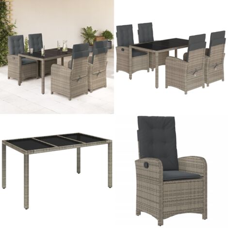 Set da Pranzo da Giardino 5 pz con Cuscini in Polyrattan Grigio - Sedie da giardino reclinabili - Tavolo da giardino