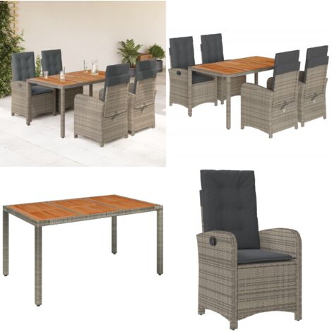 Set da Pranzo da Giardino 5 pz con Cuscini in Polyrattan Grigio - Sedie da giardino reclinabili - Tavolo da giardino