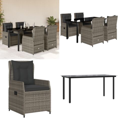 Set da Pranzo da Giardino 5 pz con Cuscini in Polyrattan Grigio - Sedie da giardino reclinabili - Tavolo da giardino