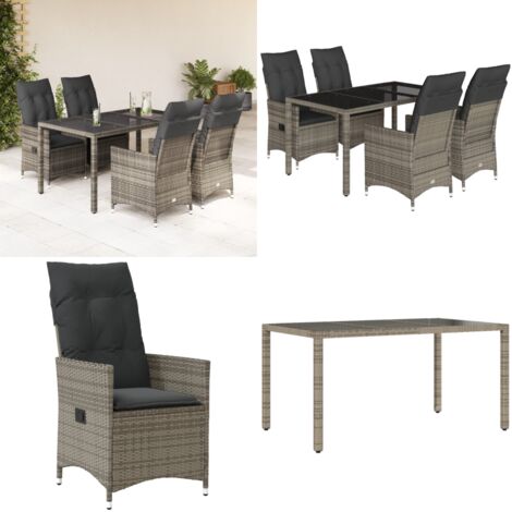 Set da Pranzo da Giardino 5 pz con Cuscini in Polyrattan Grigio - Sedie da giardino reclinabili - Tavolo da giardino