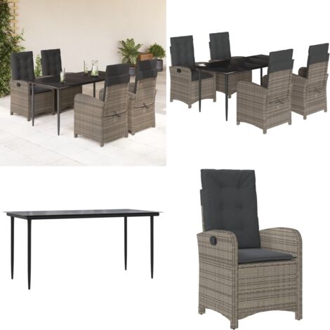 Set da Pranzo da Giardino 5 pz con Cuscini in Polyrattan Grigio - Sedie da giardino reclinabili - Tavolo da giardino