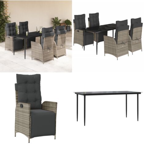 Set da Pranzo da Giardino 5 pz con Cuscini in Polyrattan Grigio - Sedie da giardino reclinabili - Tavolo da giardino