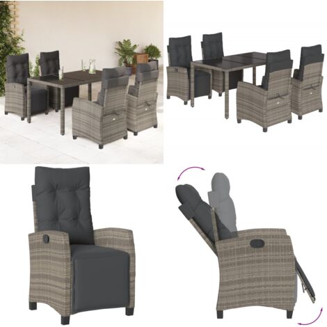 Set da Pranzo da Giardino 5 pz con Cuscini in Polyrattan Grigio - Sedie da giardino - Tavolo da giardino