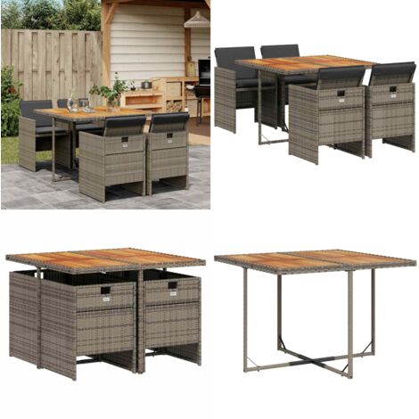 Set da Pranzo da Giardino 5 pz con Cuscini in Polyrattan Grigio - Sedie da giardino - Tavolo da giardino