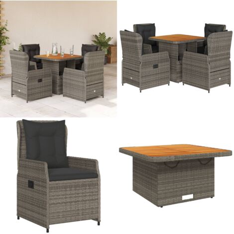 Set da Pranzo da Giardino 5 pz con Cuscini in Polyrattan Grigio - Sedie da giardino - Tavolo da giardino