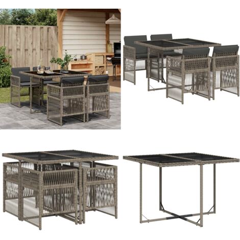 Set da Pranzo da Giardino 5 pz con Cuscini in Polyrattan Grigio - Sedie da giardino - Tavolo da giardino