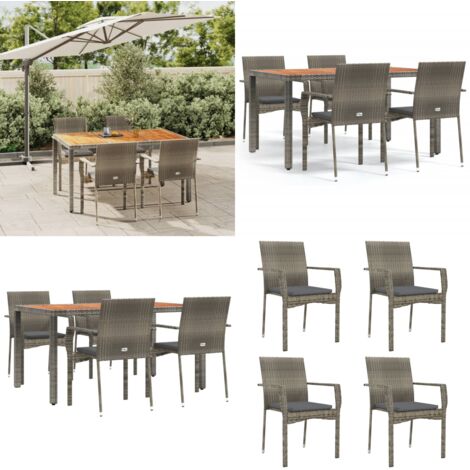 Set da Pranzo da Giardino 5 pz con Cuscini in Polyrattan Grigio - Sedie da giardino - Tavolo da giardino