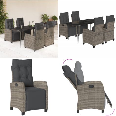 Set da Pranzo da Giardino 5 pz con Cuscini in Polyrattan Grigio - Sedie da giardino - Tavolo da giardino
