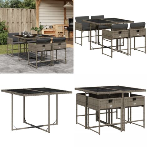 Set da Pranzo da Giardino 5 pz con Cuscini in Polyrattan Grigio - Sedie da giardino - Tavolo da giardino