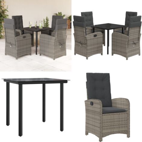 Set da Pranzo da Giardino 5 pz con Cuscini in Polyrattan Grigio - Sedie da giardino - Tavolo da giardino