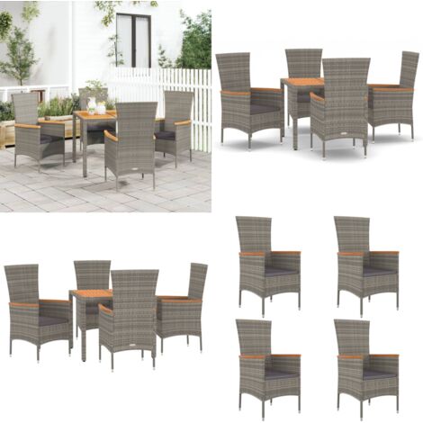 Set da Pranzo da Giardino 5 pz con Cuscini in Polyrattan Grigio - Sedie da giardino - Tavolo da giardino