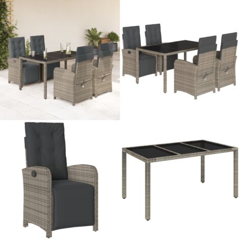 Set da Pranzo da Giardino 5 pz con Cuscini in Polyrattan Grigio - Sedie da giardino - Tavolo da giardino