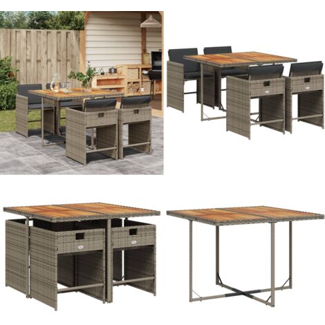 Set da Pranzo da Giardino 5 pz con Cuscini in Polyrattan Grigio - Sedie da giardino - Tavolo da giardino