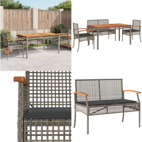 Set da Pranzo da Giardino 5 pz con Cuscini in Polyrattan Grigio - Tavolo da giardino - Panca da giardino