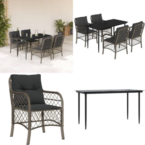 Set da Pranzo da Giardino 5 pz con Cuscini in Polyrattan Grigio - Tavolo da giardino - Sedie da giardino