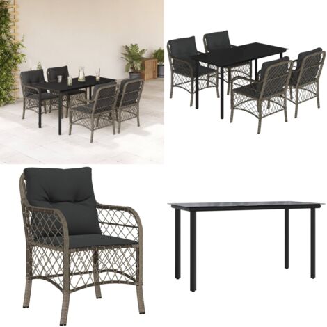 Set da Pranzo da Giardino 5 pz con Cuscini in Polyrattan Grigio - Tavolo da giardino - Sedie da giardino
