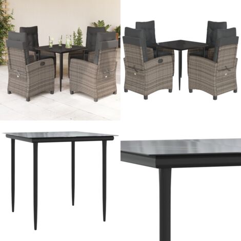 Set da Pranzo da Giardino 5 pz con Cuscini in Polyrattan Grigio - Tavolo da giardino - Sedie da giardino