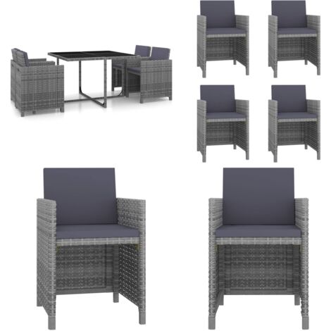Set da Pranzo da Giardino 5 pz con Cuscini in Polyrattan Grigio - Tavolo da pranzo da giardino - Sedie da giardino