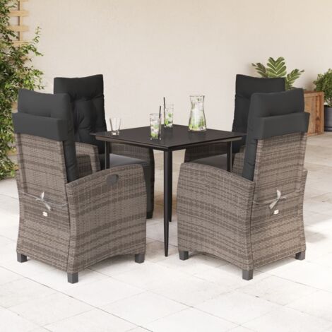 Set da Pranzo da Giardino 5 pz con Cuscini in Polyrattan Grigio vidaXL