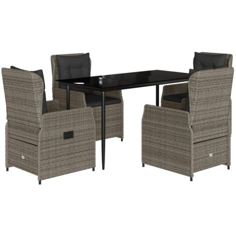 Set da Pranzo da Giardino 5 pz con Cuscini in Polyrattan Grigio vidaXL