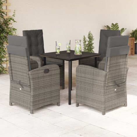 Set da Pranzo da Giardino 5 pz con Cuscini in Polyrattan Grigio vidaXL